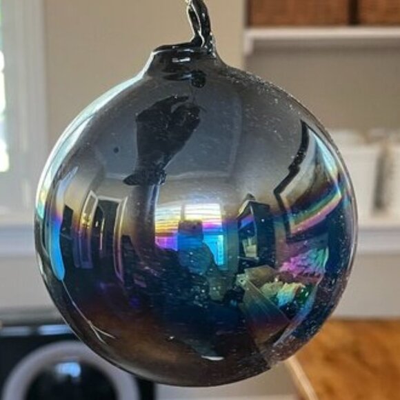 Hand Blown Artisan Multi Color Swirl Large Glass Christmas Ornament 5" - Picture 1 of 3